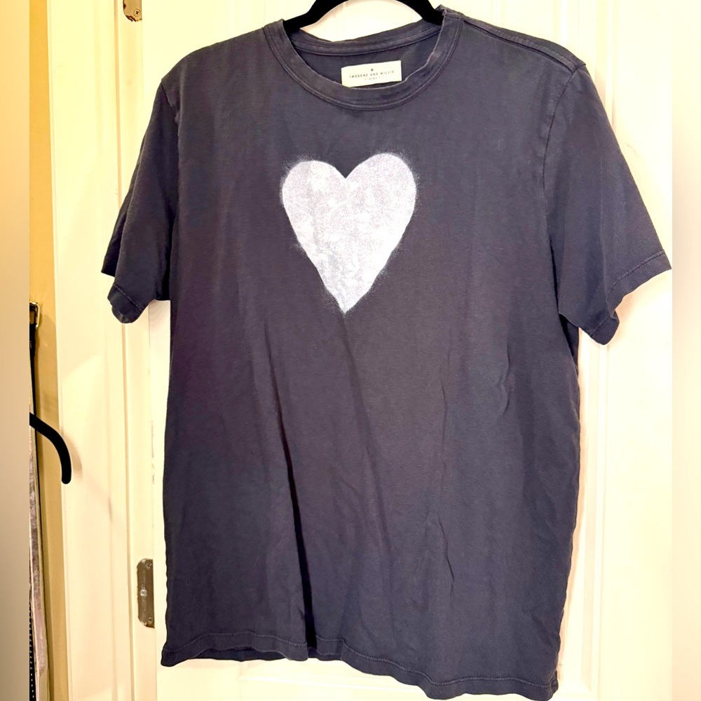 Imogene and Willie washed black T-Shirt with White Heart